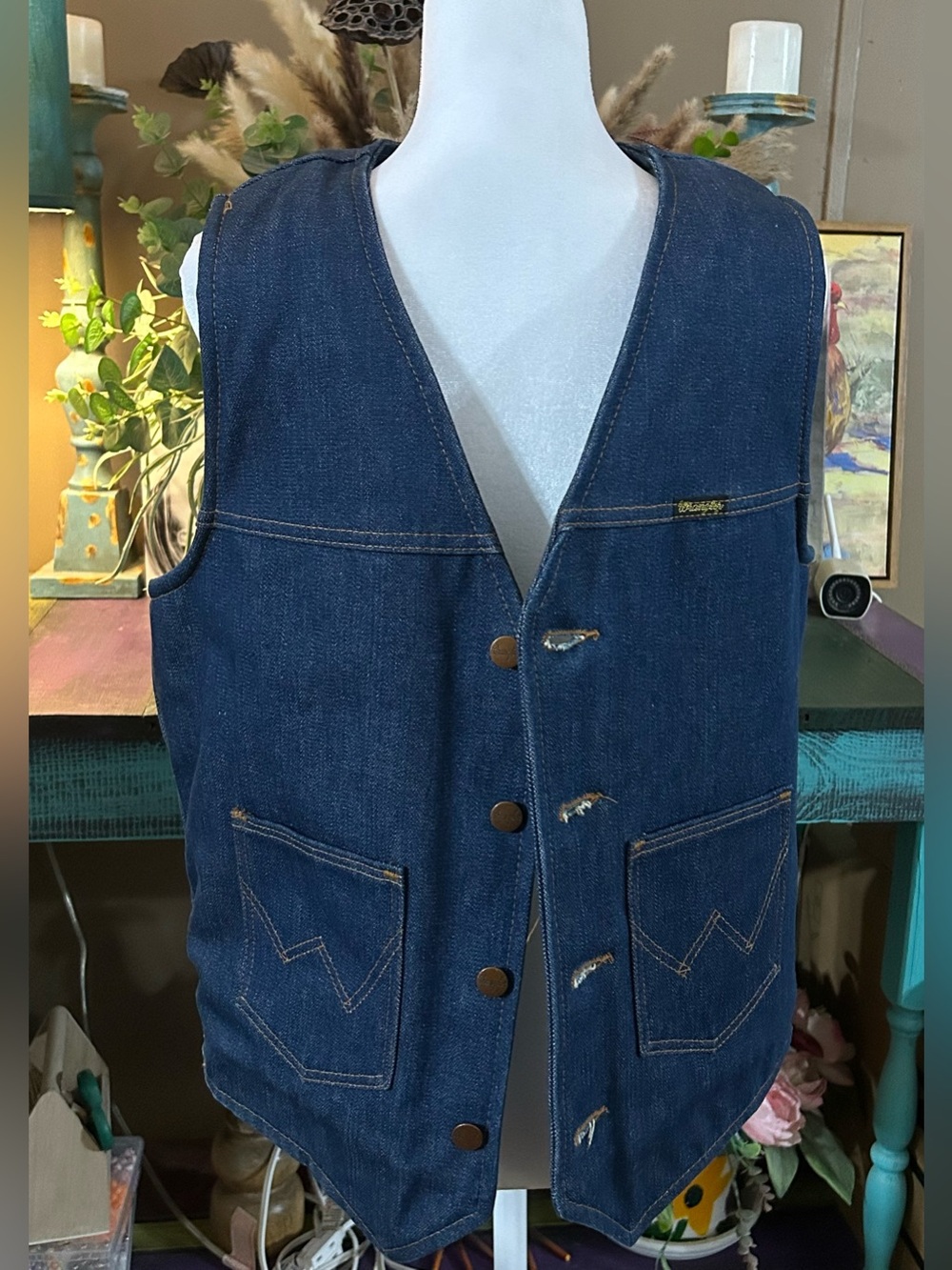 Wrangler Dark Blue Denim Vest with Front Buttons